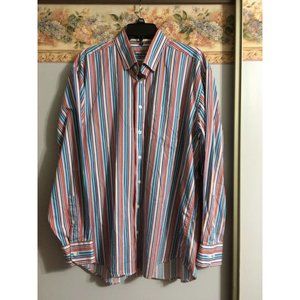 Alan Flusser Large Strip Colorful Casual Business Occasion Button Down Shirt